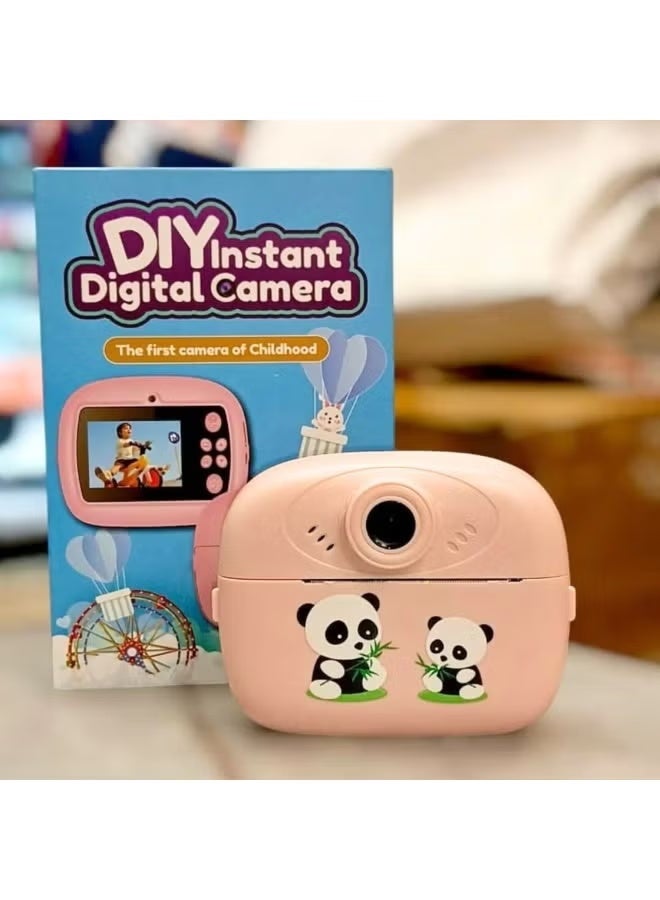 Instant Print Digital Camera for Kids – Zero Ink Thermal Printer, Dual Lens Portable Selfie Toy Camera for Boys and Girls, Pink Panda Edition - Image 1